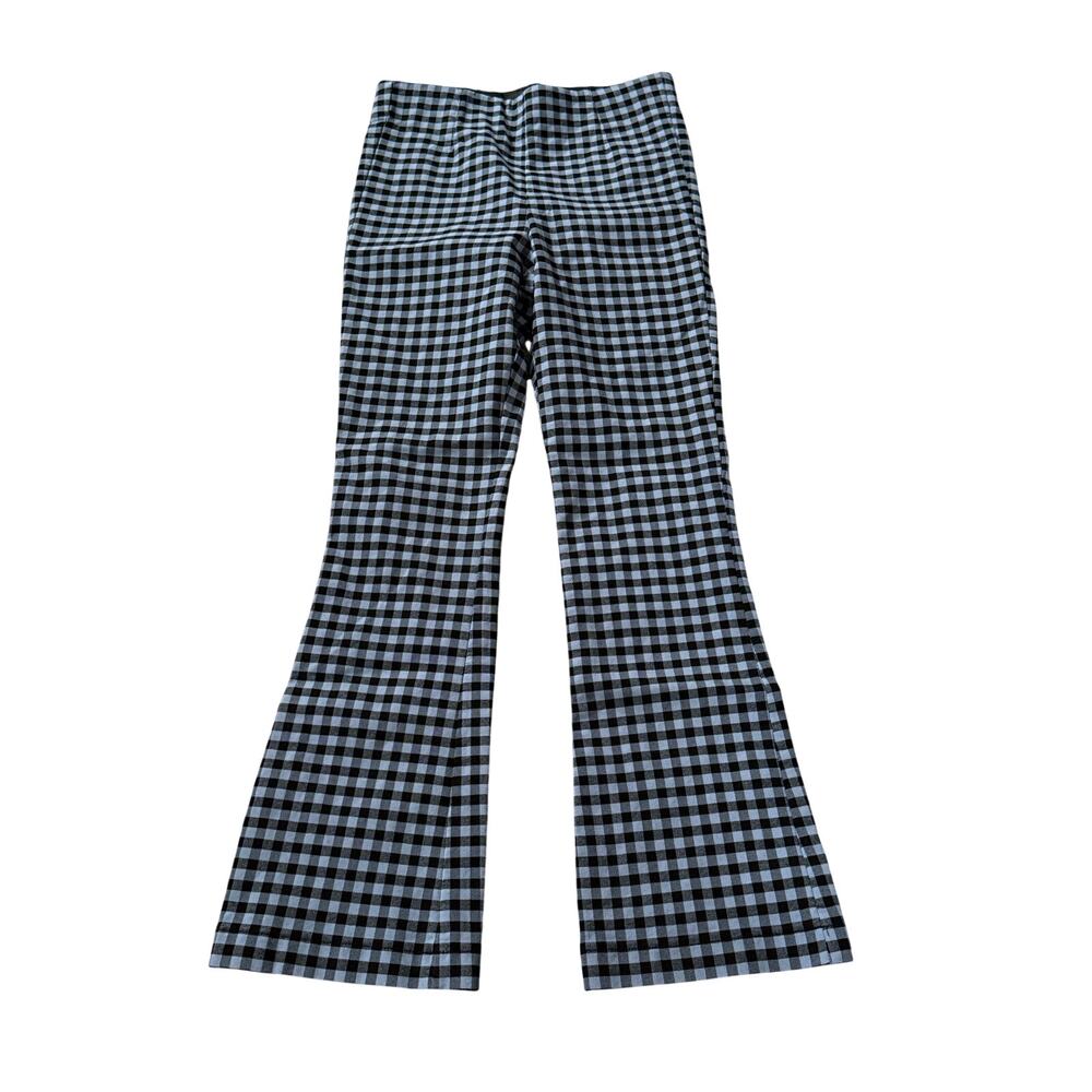 Zara Pants Women's Medium Gingham Blue Black High Rise Flare Crop Blogger's Fav